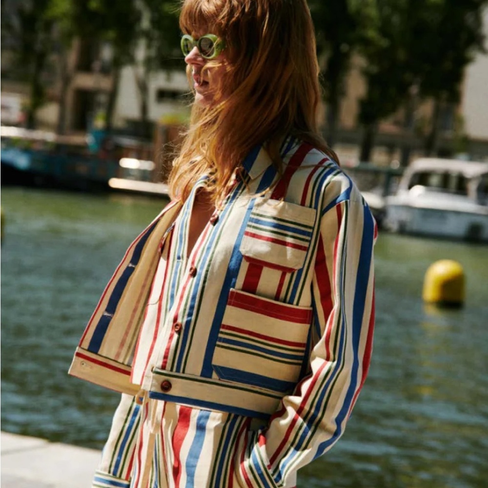 FRNCH Sz XS Ayabea Stripped Cropped Colorful Button Front Jacket